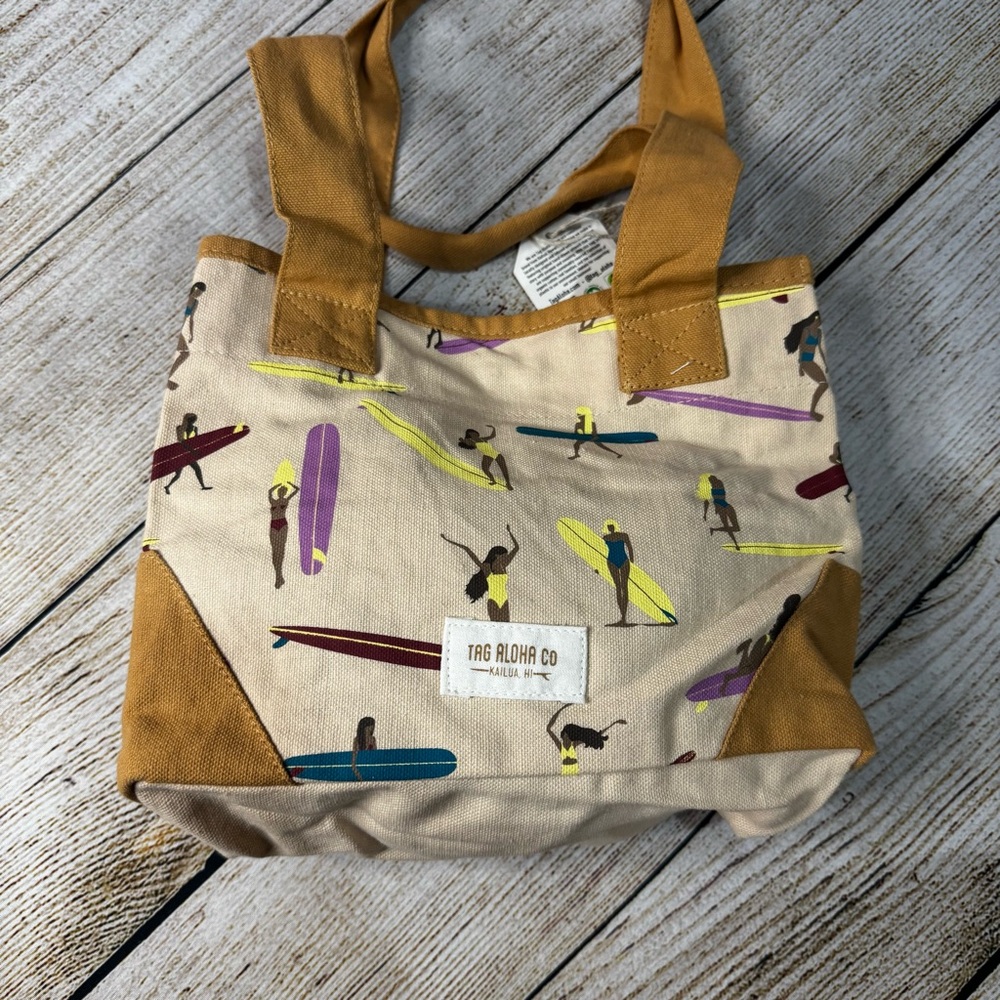 NWT Whole Foods Hawaii x Tag Aloha Mini Tote 100% Cotton Surfer Girl Tote - Picture 6 of 16